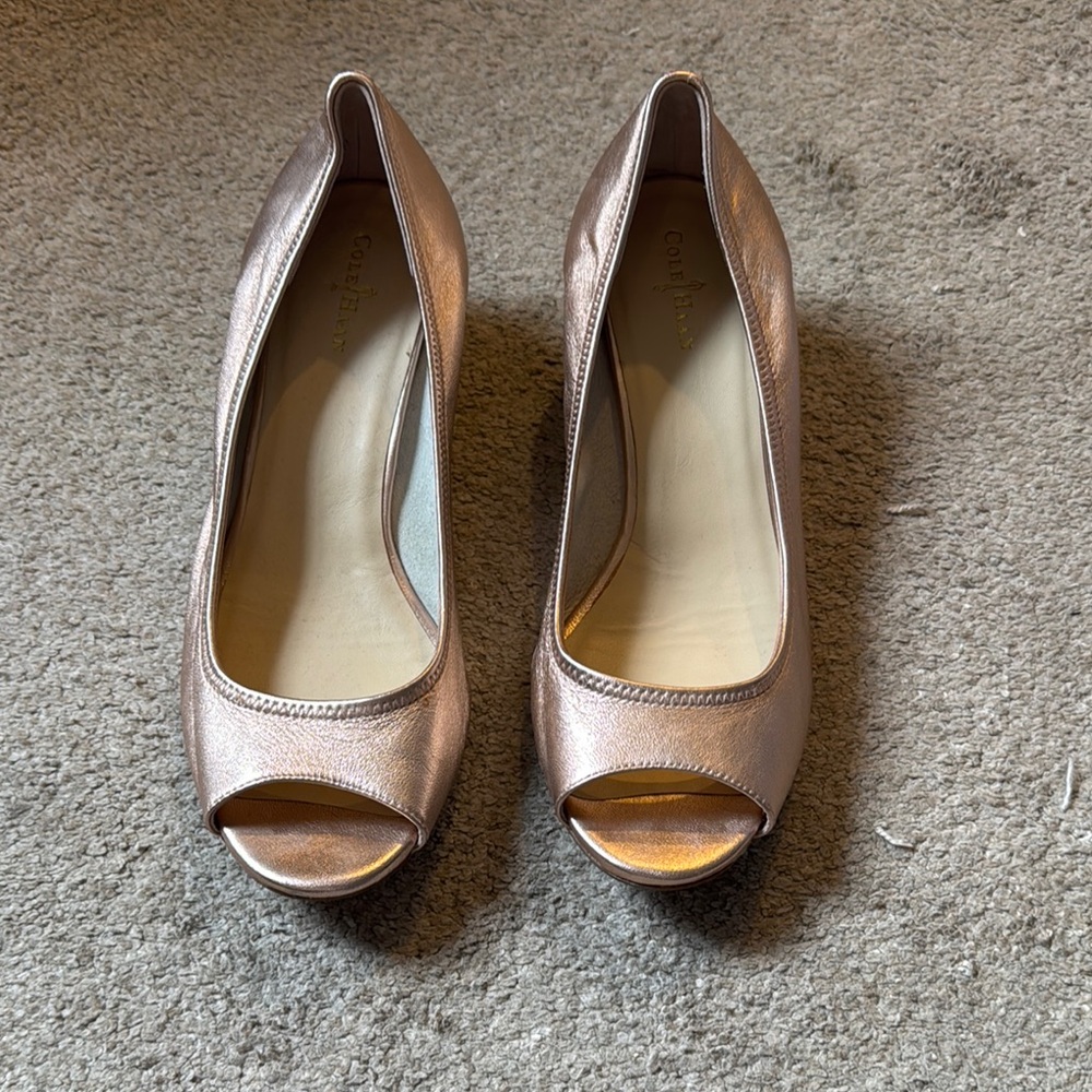 Rose Gold Wedge Peep Toe Heels